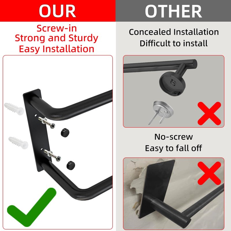 24 Inch Double Towel Bar, Towel Rack for Bathroom Wall Mounted, Stainless Steel Towel Holder, Double Towel Rod Towel Rail Hanger for Wall, Modern Home Decor Hand Towel Holder, Matte Black