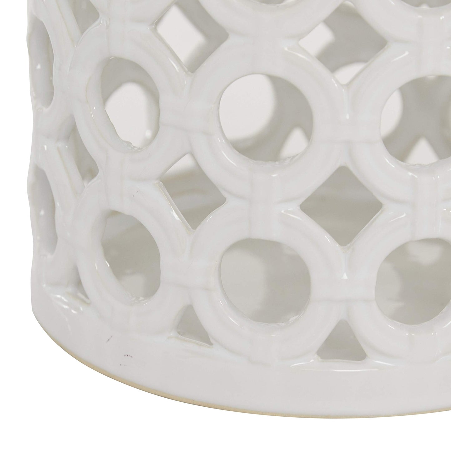 Deco 79 Ceramic Circles Decorative Candle Lantern with Cut Out Design, 8" x 9" x 8", White