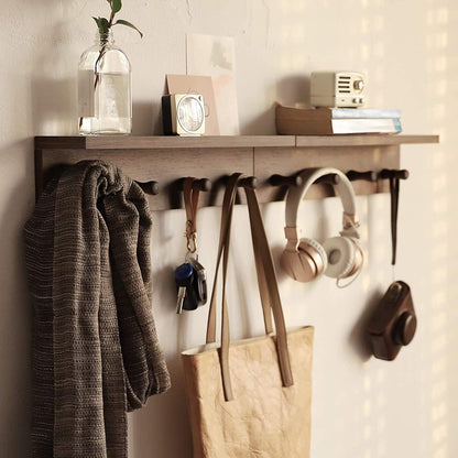 XAOMLP Entrance Coat Rack ，Coat Hooks, Wall-Mounted Wooden Hook Rack, Wall-Mounted Shelves are Very Suitable (Walnut Color Finish—A-1)