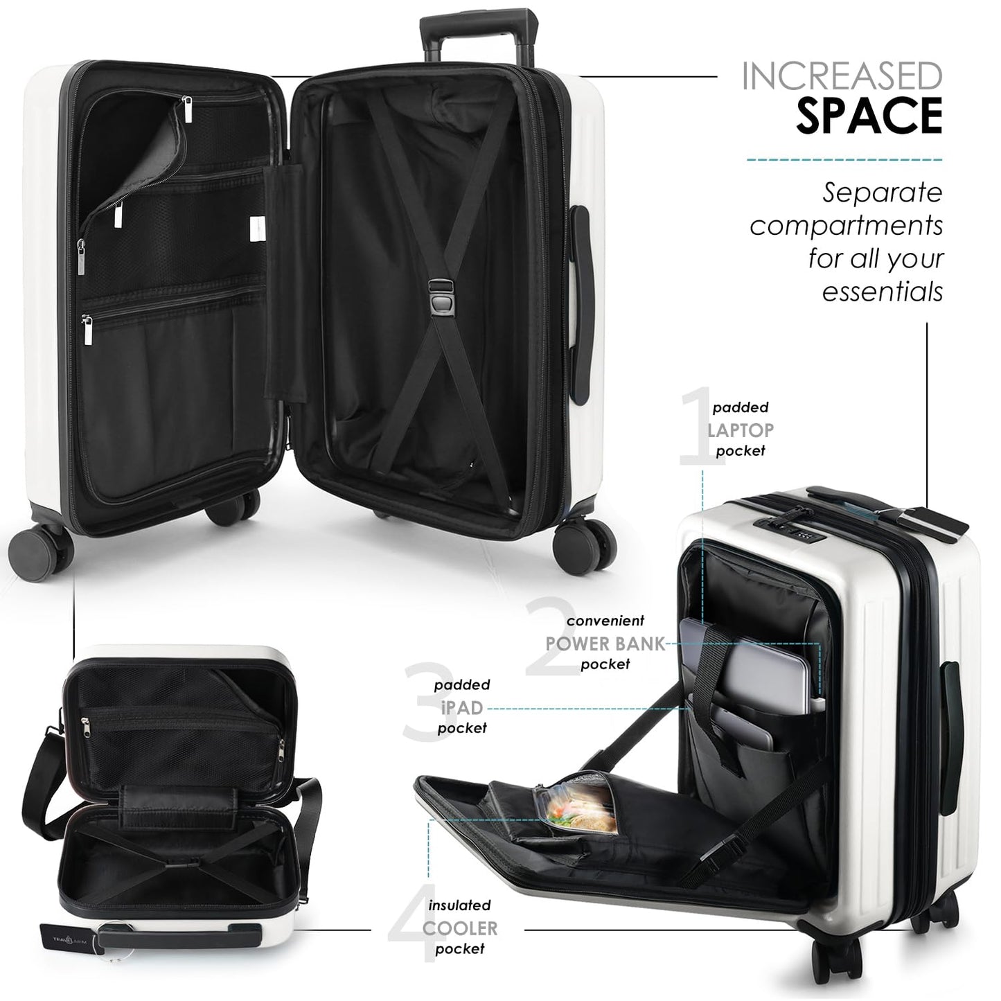 TRAVELARIM Hard Shell Luggage Sets with Spinner Wheels 4 Piece, Expandable Large Suitcases with TSA Lock, Travel Large Suitcase Set, White Luggage Set
