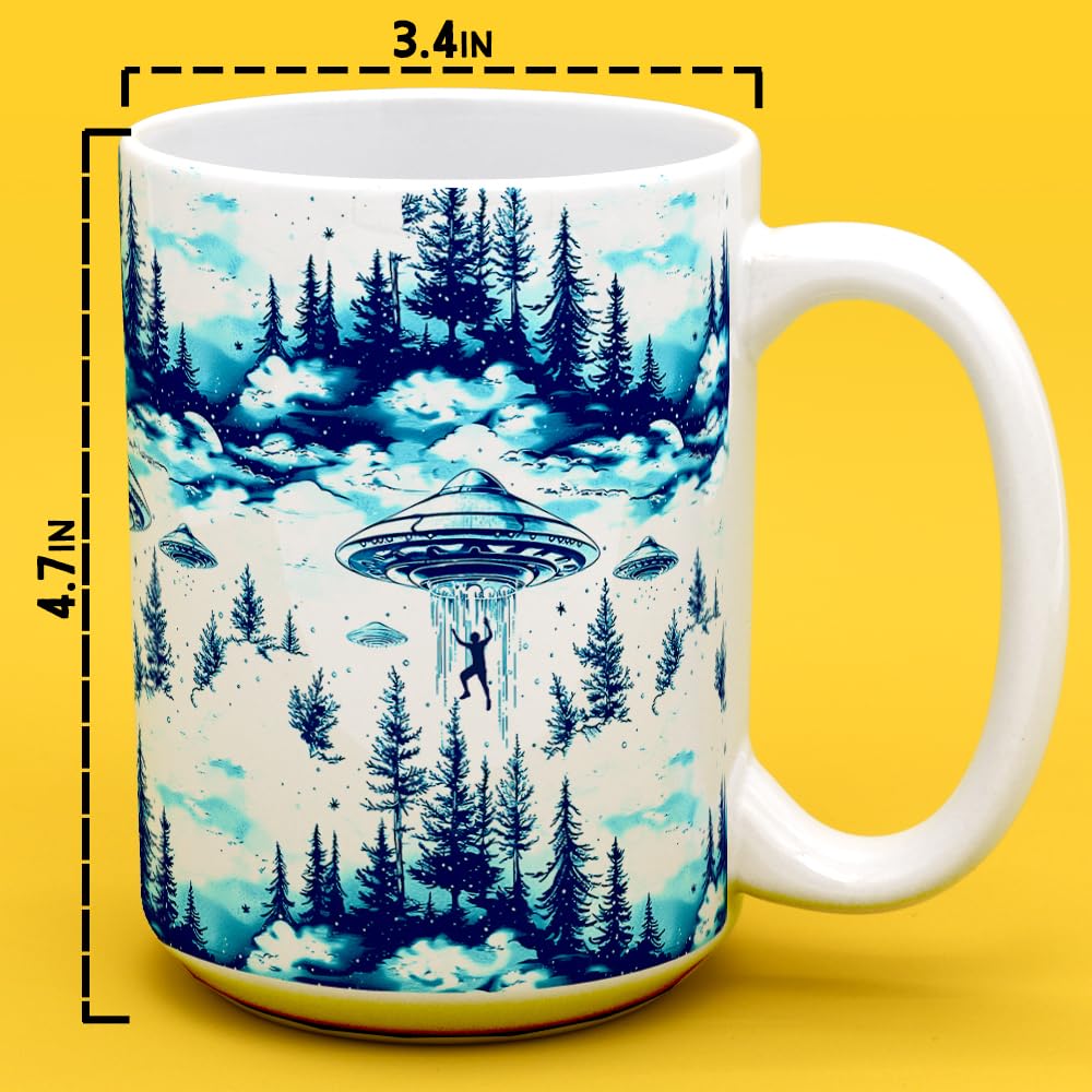 UFO Abduction Alien Extraterrestrial Coffee Mug, Paranormal Gifts (15oz)