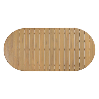 Merax Patio Outdoor Acacia Wood Oval Outdoor Dining Table with Sturdy Legs for Backyard, Lawn, Balcony, Light Teak