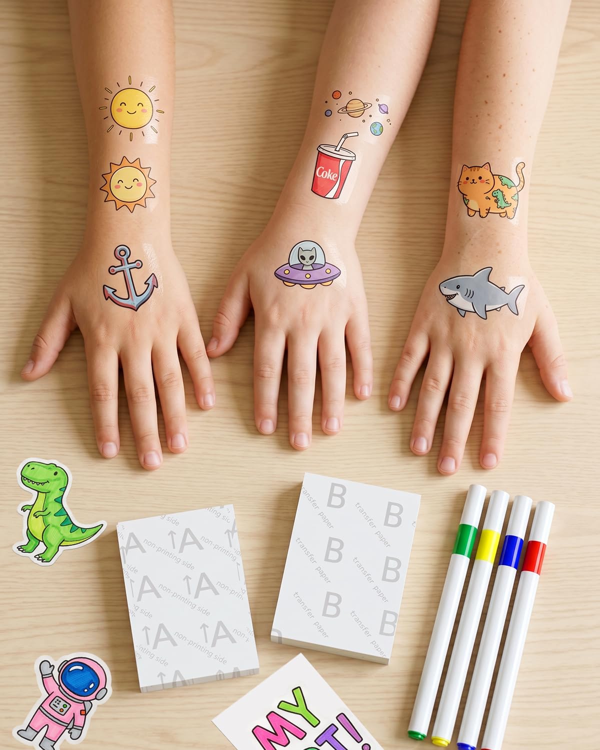 Compatible with Hello Blink Tattoo Maker Refill Pack,Includes 60pcs Tattoo&Transfer Papers and 4 Markers, Temporary tattoos, constantly creative