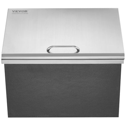 VEVOR Drop in Ice Chest, 20" L x 16" W x 13" H Stainless Steel Ice Cooler, Commercial Ice Bin with Hinged Cover, 40 qt Outdoor Kitchen Ice Bar, Drain-Pipe and Drain Plug Included, for Cold Wine Beer