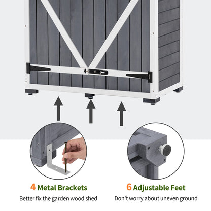 MCombo Outdoor Storage Cabinet with 2 Shelves, Outside Storage Shed with Floor, Wooden Garden Tool Shed with Latch for Yard Deck Lawn, 1000