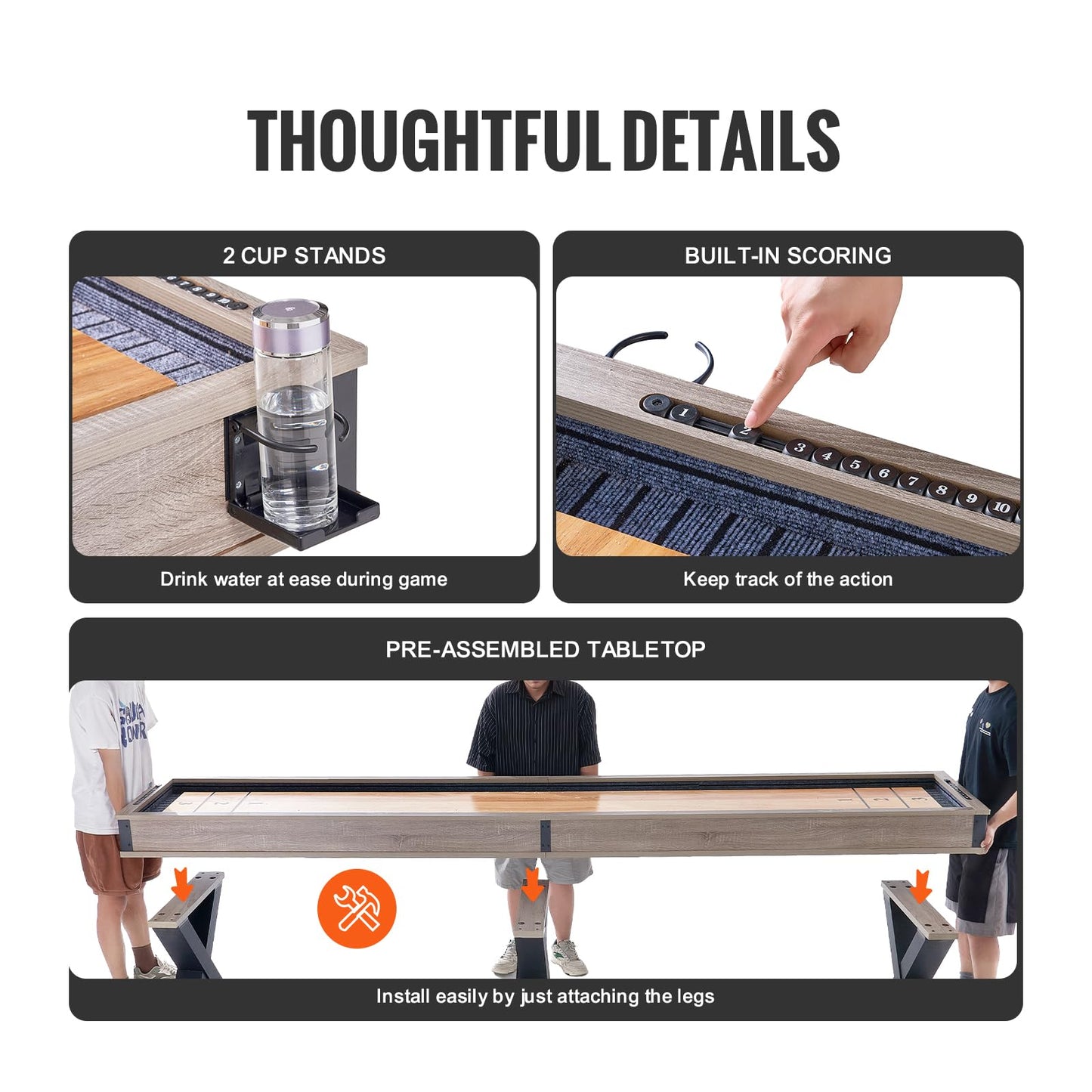 VEVOR Shuffleboard Table, 11.5 ft Shuffleboard for Family Game Rooms, 2 in 1 Shuffleboard and Bowling Combo Game Set, with Scratch-Resistant Playfield, Legs, 8 Pucks, Bowling Set, Wax, and Table Brush