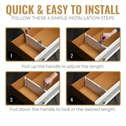 RAPTUROUS Adjustable Deep Drawer Divider – 6" Tall, Expandable 13-22", 4-Pack, Non-Slip Drawer Dividers for Clothes, Dresser, Kitchen & Office Organization (White)