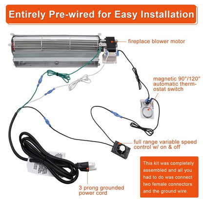 Replacment Fireplace Blower Kit for Desa Tech, FMI, Vanguard, Vexar, Astria Fireplace, GA3560A GA3650TB GA3700 BK BKT GA3560T GA3700T GA3700TA GA3700TB Fireplace Blower Fan Kit for Desa