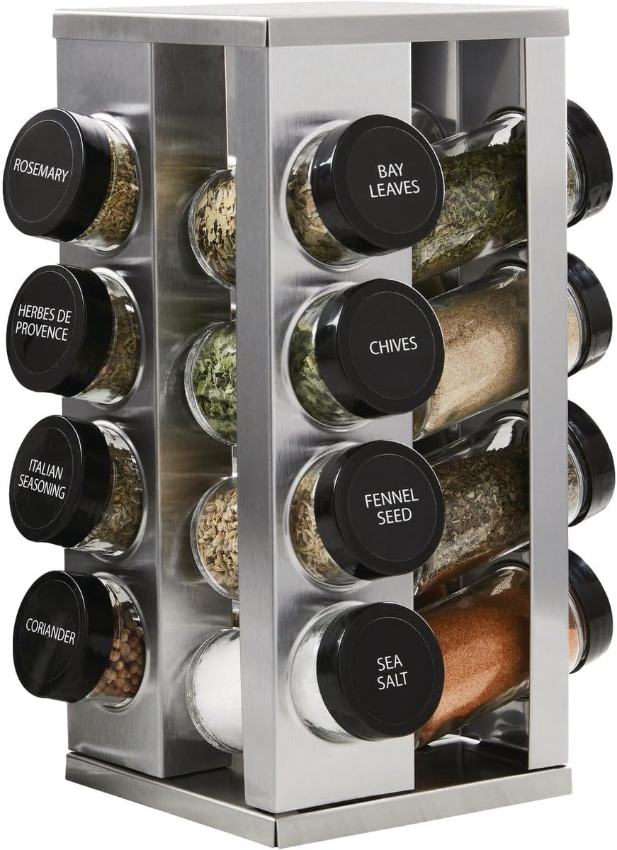 16 Countertop 5 Kamenstein Jar Heritage Revolving Spice Rack Organizer with Spices Included, FREE Spice Refills