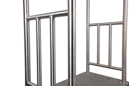 Wholesale Hotel Products Brushed Stainless Steel Luggage Cart –1000lb Capacity–Bellman Cart w/Grey Bumper Guard, Plush Carpet, 2” Welded Steel Frame & 8" Wheels, for 5-Star Hotels (Grand Lux Series)