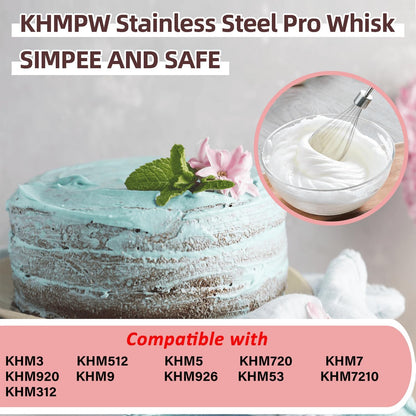 KHMPW Hand Mixer Whisk Attachments, Stainless Steel Replacement for KHM3, KHM5, KHM7, KHM9, KHM926, KHM7210