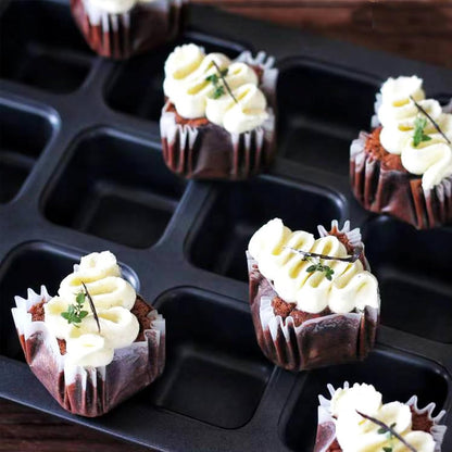 Carbon Steel Brownie Bar Pan, Mini Loaf Muffin Bakeware Mold Set with 12 Cavity, Black