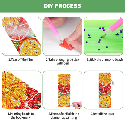 ACSAUMMY 4pcs Fruit Diamond Art Bookmarks, 5D DIY Diamond Painting Bookmark with Summer Oranges Grapefruit Design Beaded Rhinestone Diamond Art Kits for Adult Reading Women Beginner Birthday Gift
