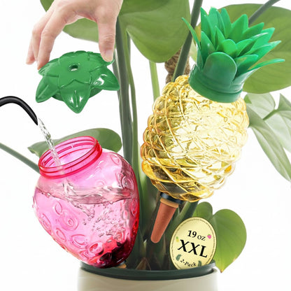 Extra Large Plant Watering Globes for Plants - 19oz Plant Watering Devices, Vacation Self Watering Globes with Slow Release, Indoor Plant Watering Bulbs, Plastic, 2-Pack(1 Pineapple & 1 Strawberry)