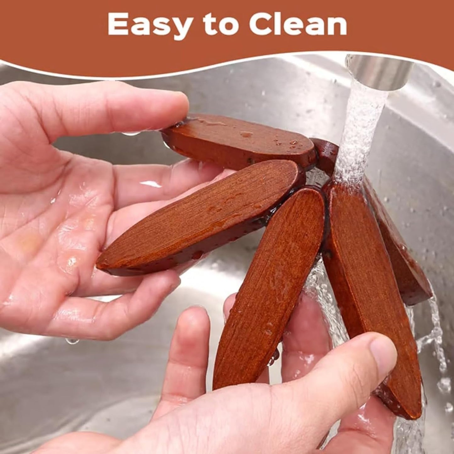 Wooden Tree Trivets for Hot Dishes - Set of 4 with Stand, Natural Foldable Kitchen 1 Stand Like a Christmas Tree Wooden Hot Pads Heat Resistant Trivets for Pots, Pans, Bowls & Teapots (Walnut-4)