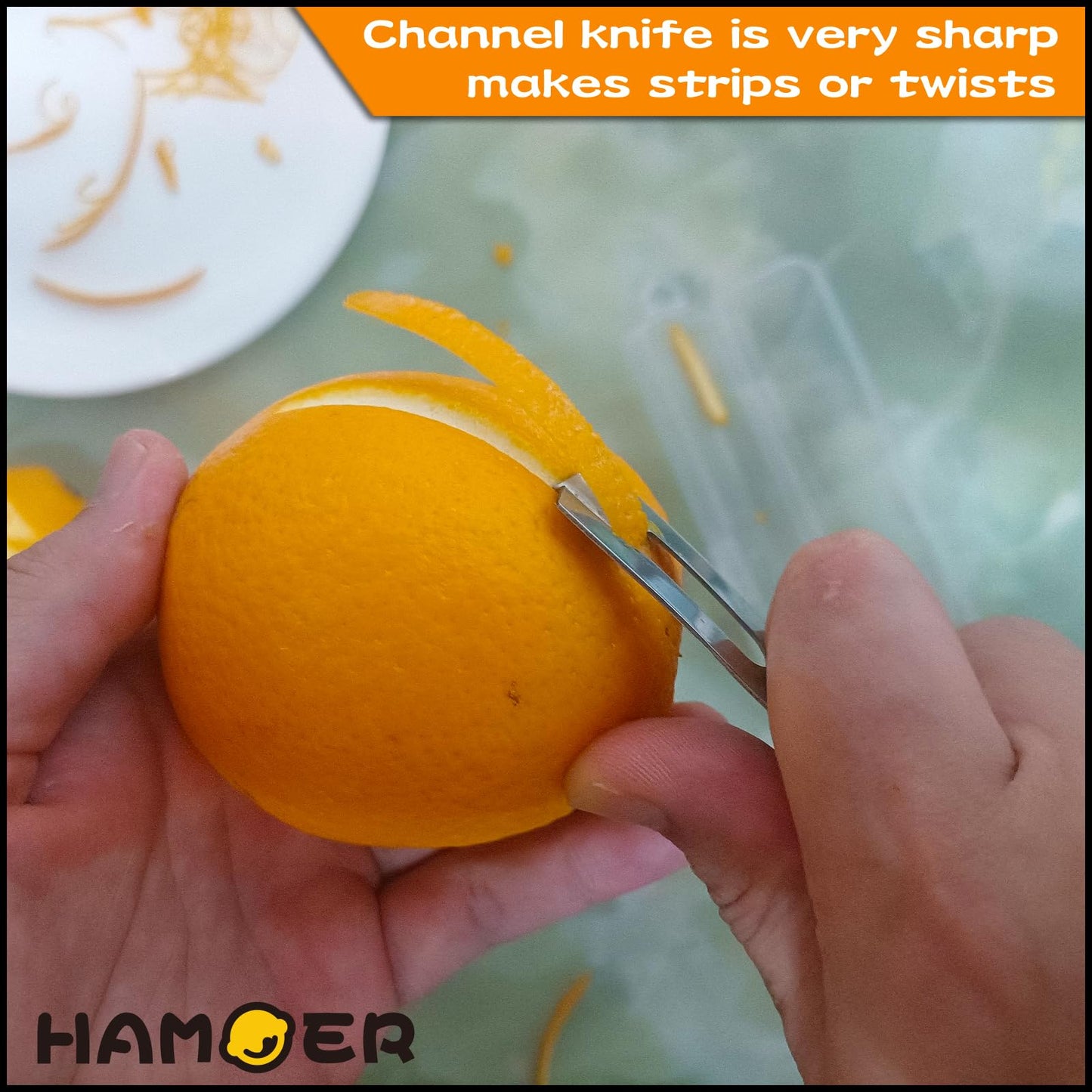 HAMOER Lemon Zester Grater Channel Knife Handheld for Bar Kitchen full Stainless Steel tool set