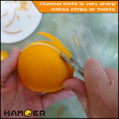 HAMOER Lemon Zester Grater Channel Knife Handheld for Bar Kitchen full Stainless Steel tool set