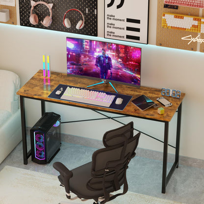 Sweetcrispy Computer Small Office Desk 32 Inch Student Study Writing Work with Metal Frame Wood Tabletop Modern Simple PC Home Bedroom Table, Rustic Brown