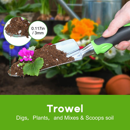ZUZUAN Garden Tool Set, 3 Pack Aluminum Heavy Duty Gardening Kit Includes Hand Trowel, Transplant Trowel and Cultivator Hand Rake with Soft Rubberized Non-Slip Ergonomic Handle, Garden Gifts