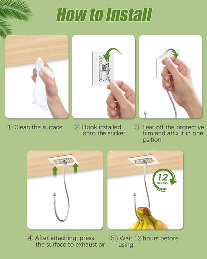 2 Pack Holder(13lb), (16cm) Latoxcaa Self Adhesive Banana Hook Under Cabinet Foldable, Heavy Duty Metal Clear Banana