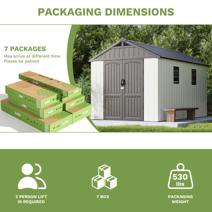 Patiowell 8x12 FT Outdoor Storage Shed, Plastic Shed Resin Garden Shed with Floor & Window & Lockable Door for Patio Furniture, Backyard Tools, Bicycles & Lawnmower, Beige