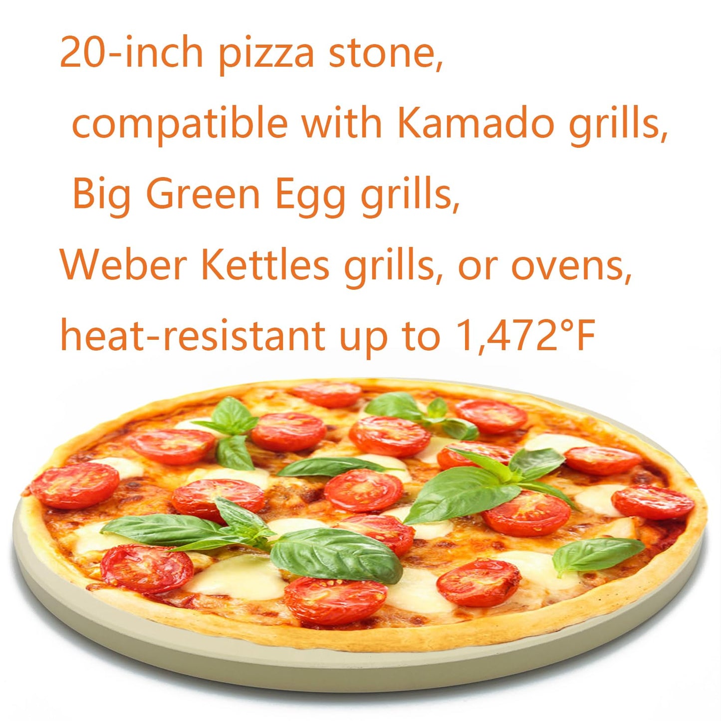 Heavy 20“ Round Ceramic Pizza Stone for BGE, Big Green Egg XL, Kamado Joe Big Joe 24-inch Charcoal Grill and others Smokers