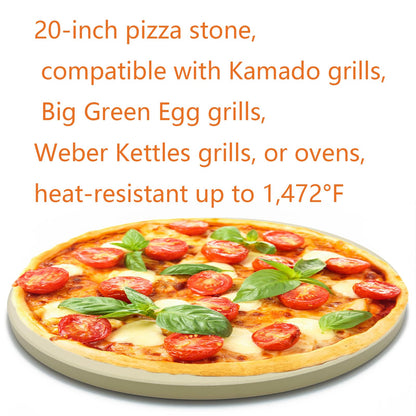 Heavy 20“ Round Ceramic Pizza Stone for BGE, Big Green Egg XL, Kamado Joe Big Joe 24-inch Charcoal Grill and others Smokers