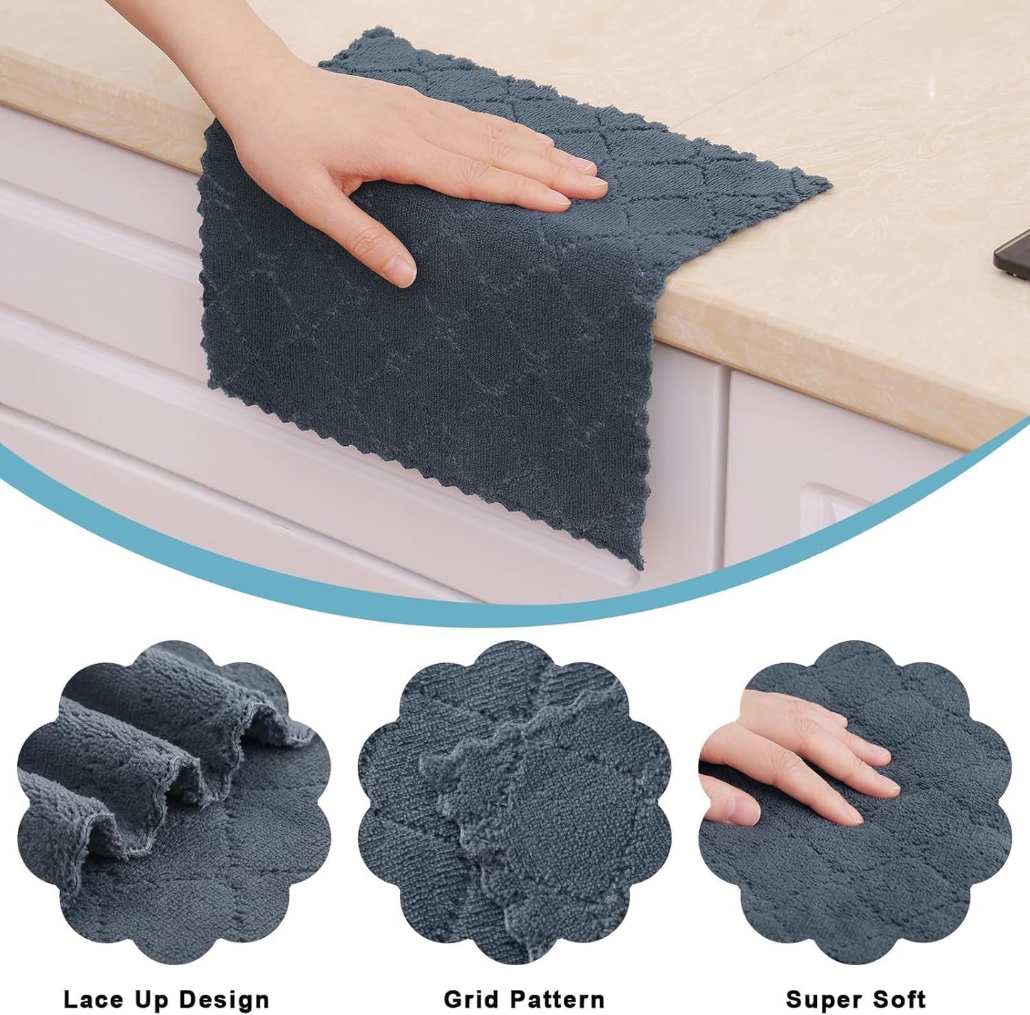 12 Pack 10 10 inches, Homaxy Kitchen Dish Cloths, Super Soft and Absorbent Coral Velvet Dish Towels, Nonstick Oil Fast