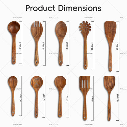 Wooden Spoons for Cooking,10 Pcs Natural Teak Wooden Kitchen Utensils Set Wooden Utensils for Cooking Wooden Cooking Utensils Wooden Spatulas for Cooking (10)