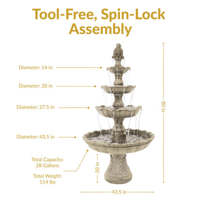 Sunnydaze Grand Courtyard 4-Tier Large Outdoor Water Fountain - 80" Tall Outdoor Fountain - Tiered Electric Garden Water Feature for Patio, Backyard, or Yard - Faux Stone Resin - Earth