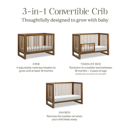 Namesake Nantucket 3-in-1 Convertible Crib with Toddler Bed Conversion Kit in Natural Walnut, Greenguard Gold Certified