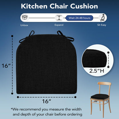 HOMELYSIAN Chair Cushions for Dining Chairs, Non Slip Chair Pads with Ties and Washable Covers, Memory Foam Kitchen Chair Cushions Set of 4, 16"X16"X2.5", Black