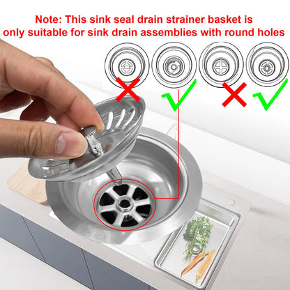 QruiLanTu 2pcs Kitchen Sink Drain Basket, 3 1/4 '' 304 Stainless Steel Drainage Filtration Basket with Handle for Kitchen Sink Strainer Replacement