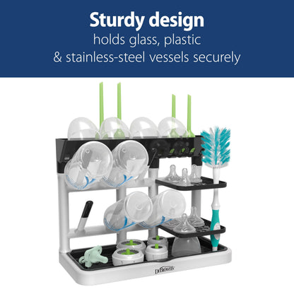 Dr. Brown's Baby Bottle Drying Tower, Stand-Up Countertop Drying Rack with Organized Storage for Baby Essentials, Space Saving Vertical Rack, Black/White