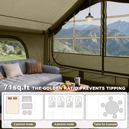 4-6 Person Inflatable Tent for Camping with Stove Jack, Hand Air Pump Easy Setup Blow Up Tents for 4 Seasons Waterproof Inflatable Air House Tent for Outdoor Adult