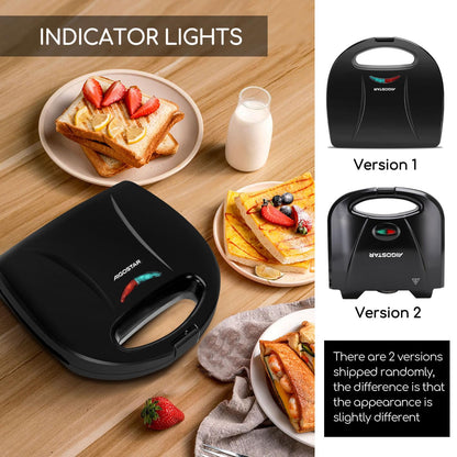Aigostar Sandwich Maker with Non-stick Deep Grid Surface for Egg, Ham, Steaks Compact Electric Grill Tostadora de Pan Black, ETL Certificated, Roy