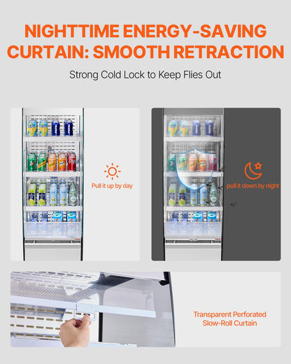 VEVOR Open Air Merchandiser, 3-Tier Shelving Commercial Refrigerator, Grab and Go Display Cooler Refrigerator with Air Curtain, 4 Swivel Wheels, LED Light, for Restaurants, Stores, Office, 7.8cu.ft.