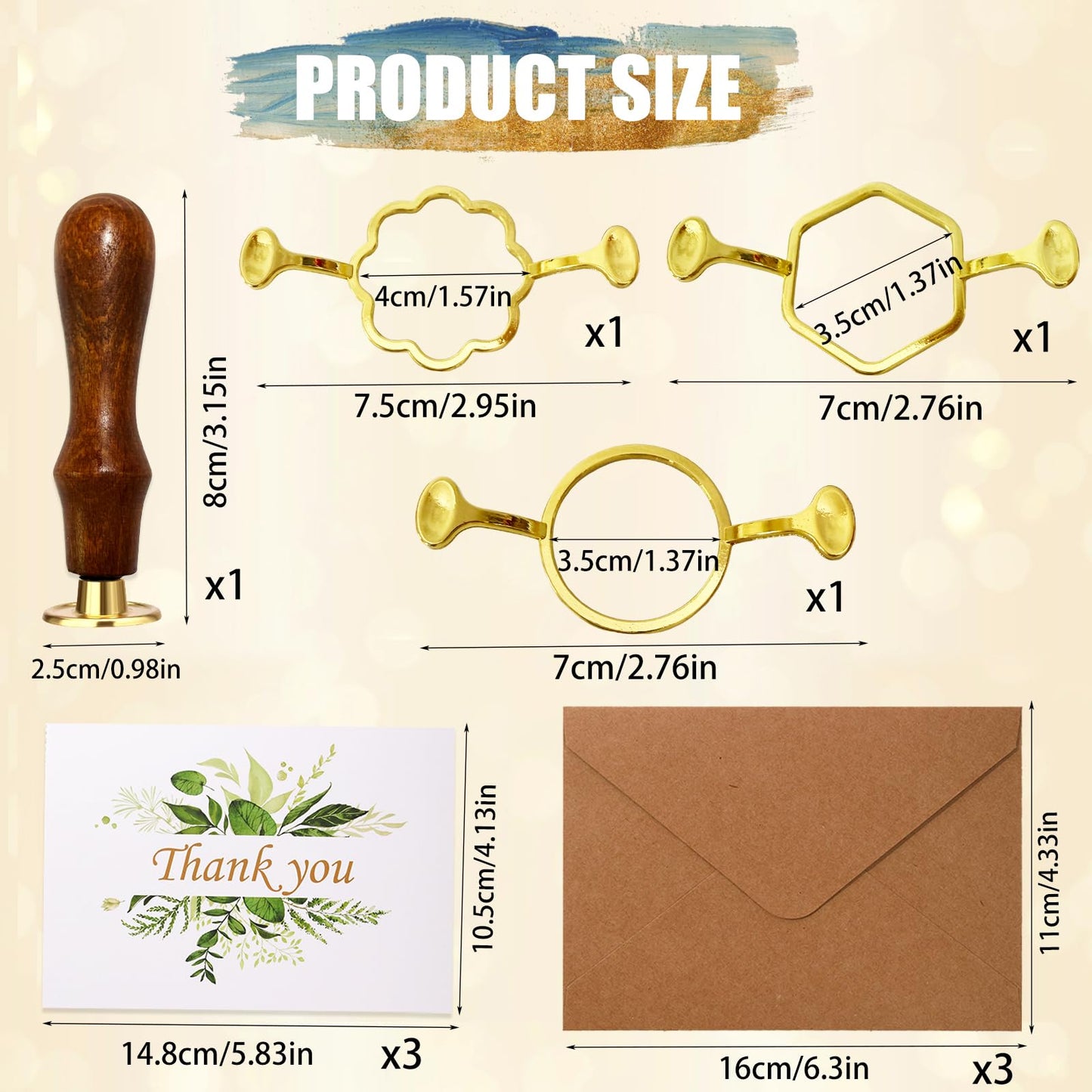 Wax Seal Stamp Kit,Vintage Classic Sealing Wax Stamp Heads with Wooden Handle & Metal Wax Seal Molds, with Envelope Greeting Card, for Gift Wrapping,Wedding, Party Invitations (Gold-A02)
