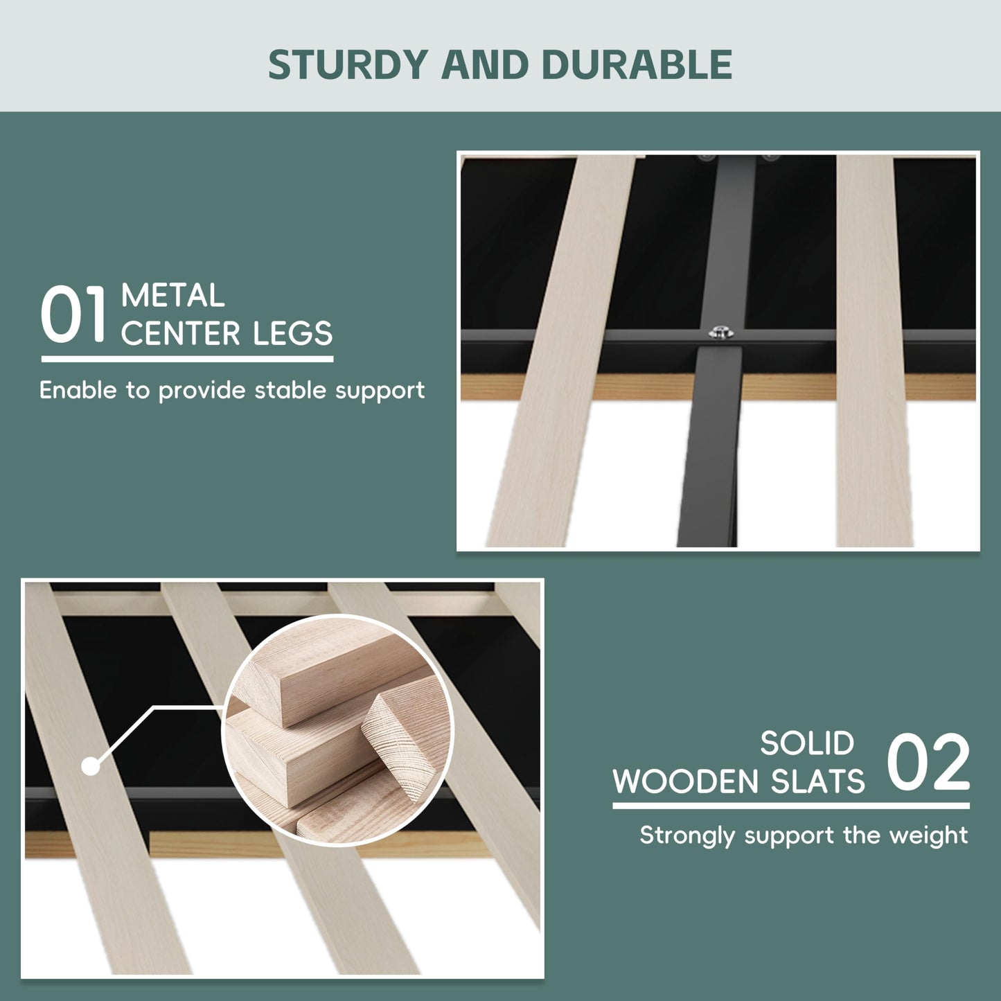 Merax Queen Size Upholstered Platform Bed Frame with Large PU Leather Headboard and Bothside Shelves, Modern Bedroom Furniture & Solid Wood Slats Support, No Box Spring Needed, Easy Assembly, Green