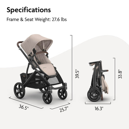 UPPAbaby Vista V3 Convertible Single-to-Double Stroller for Baby & Toddler, 30+ Configurations, Car Seat Compatible, All-Wheel Suspension, XL Basket – Ada (Sandstone Mélange/Carbon Frame)