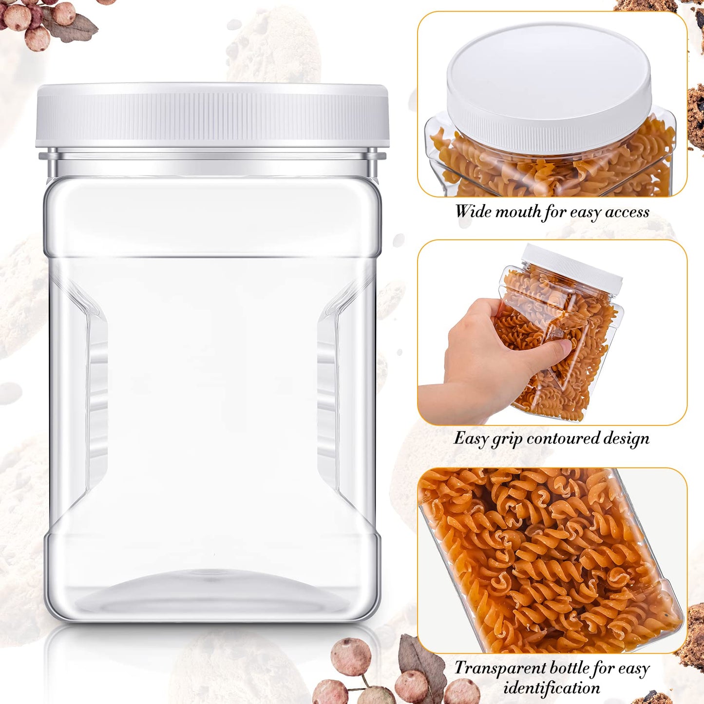 Gerrii 18 Pcs 27 Oz Plastic Storage Jars with Lids, Clear Wide Mouth Square Plastic mason Containers, Paint Storage Containers with Easy Grip Handles, Reusable Wide Mouth Canisters