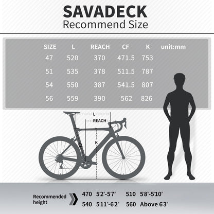 SAVADECK Carbon Road Bike with Shimano SORA R3000 18 Speed Derailleur System,Racing Bicycle with Carbon Fiber Frame Carbon Fork and Double V Brake for Adult.(Black 56cm)