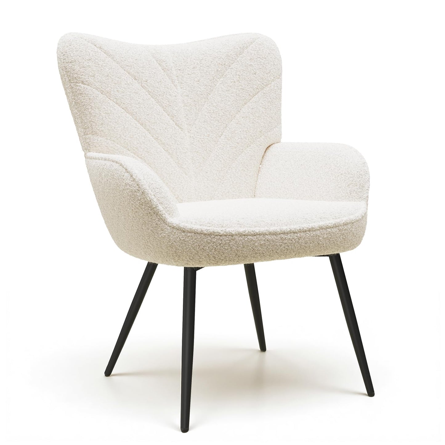 MALOL Mid-Century Modern Beige Sherpa Accent Chair, Upholstered Armchair for Living Room/Bedroom/Reading Corner, Curved Back & Padded Seat, High-Density Cushion, Soft Cozy Fabric,Set of 2