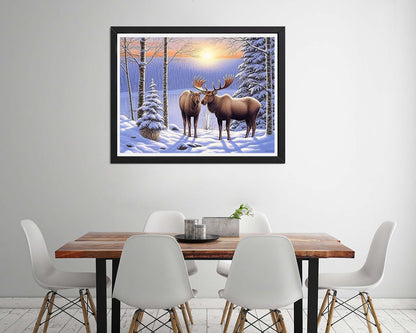 Diymood DIY 5D Diamond Painting by Number Kits, Diamond Painting Moose Winter Forest Paint with Diamonds Arts for Adults Full Drill Canvas Picture for Home Wall Decor 40x50cm(16x20inch)
