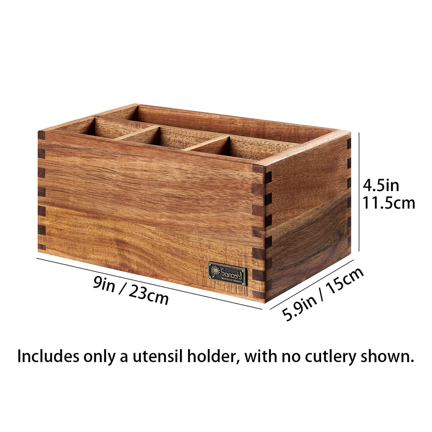 SANOSY Acacia Wood Utensil Holder, Paper Plate Dispenser Organizer for Countertop - 4 Compartment Silverware Caddy for Friendsgiving Party - Cutlery Holder for Cup, Fork, Spoon, Kitchen, Camping