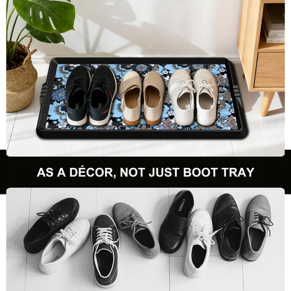 BEHERO Boot Tray Shoe Mat Decorative Patterned, Rubber Shoe Matt Tray Indoor/Outdoor Use, 16" x27.5" Shoe Cleaning Mat Non-Slip, Shoe Storage Waterproof Flower Prints for Entryway, Velvet Bloom