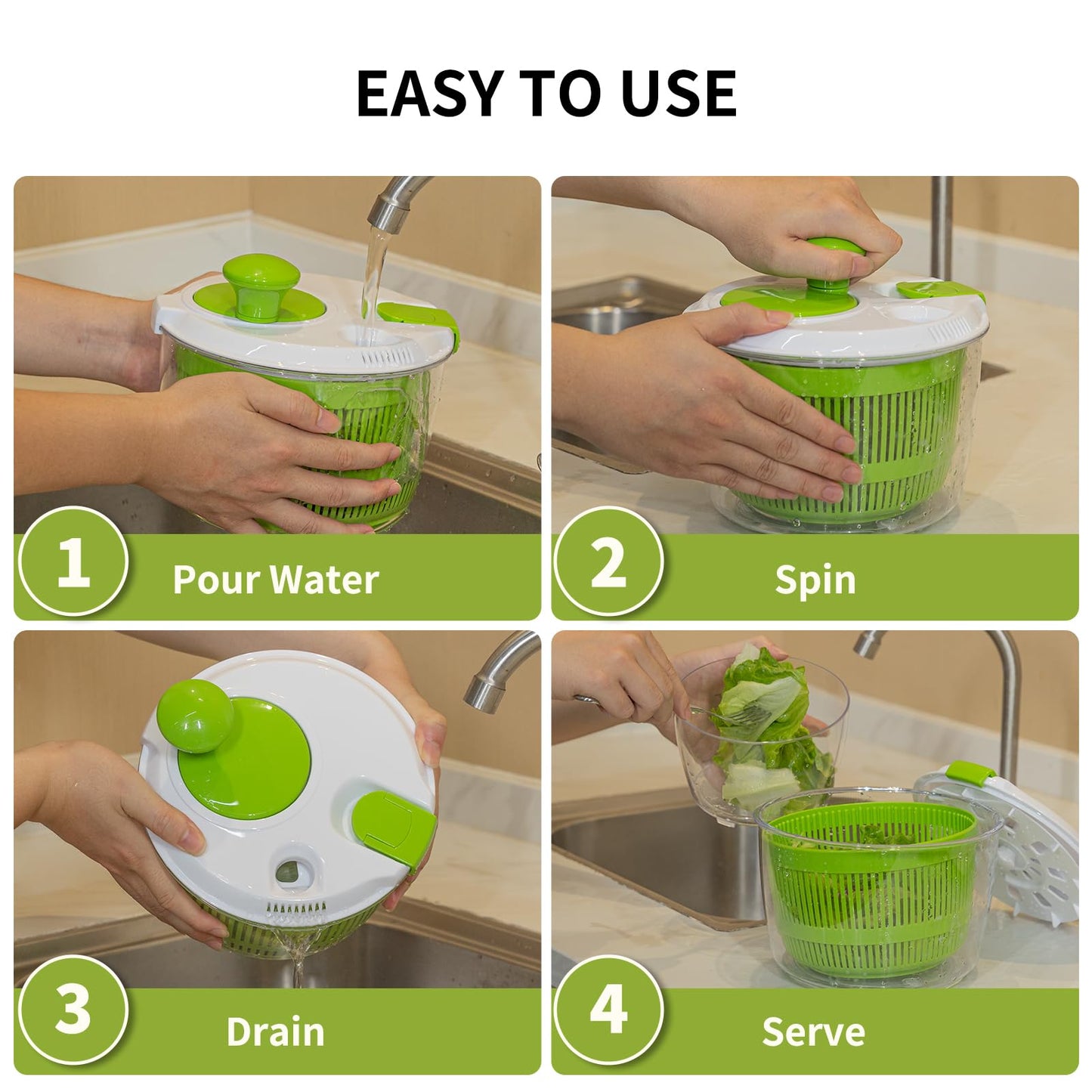 Salad Spinner, Fruit and Vegetable Washer, Spin and Dry Salad Greens, 3 QT Lettuce Spinner with Bowl and Mesh Basket