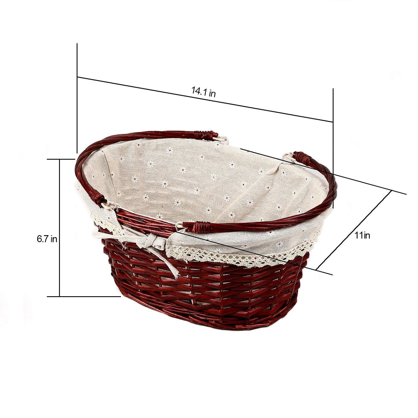 KINJOEK Wicker Woven Basket, Multipurpose Natural Willow Basket with Handle Premium Linen Cotton Cloth Lining for Storage and Decoration, Brown
