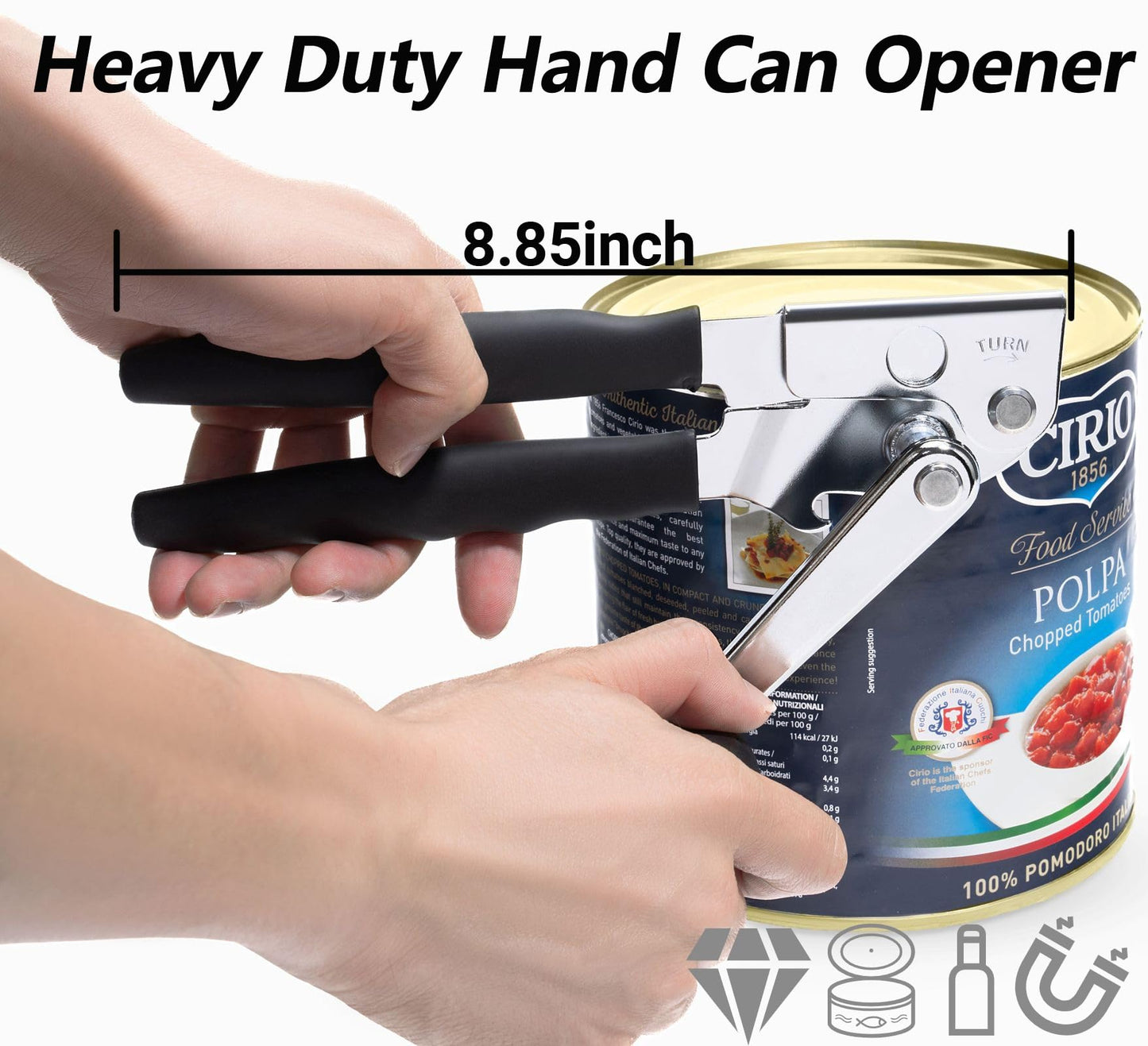 [Upgrade] Commercial Can Opener, Durable All-Steel Construction - RICKUNCL Hand Crank Can Opener with Magnet, Comfortable Extra-long Handles, Oversized Knob, Professional Ergonomic & Easy for Big Cans