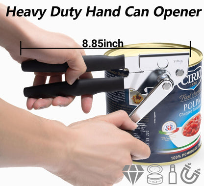 [Upgrade] Commercial Can Opener, Durable All-Steel Construction - RICKUNCL Hand Crank Can Opener with Magnet, Comfortable Extra-long Handles, Oversized Knob, Professional Ergonomic & Easy for Big Cans